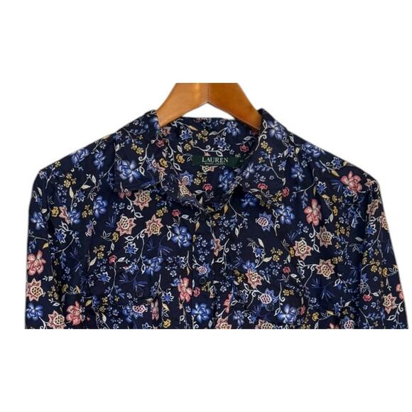 Not For Sale Lauren Ralph Lauren‎ Shirt Women X Large Navy Blue Floral - Picture 3 of 9